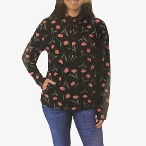 O'Neill Black and Coral Floral Polar Fleece Pullover